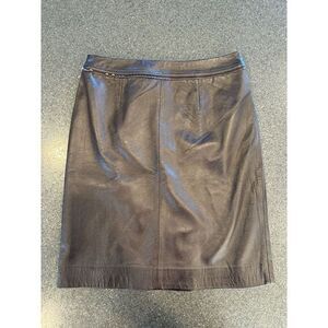 VTG Jaclyn Smith Chocolate Brown‎ Leather Pencil Midi Skirt Y2K 90s Size 8